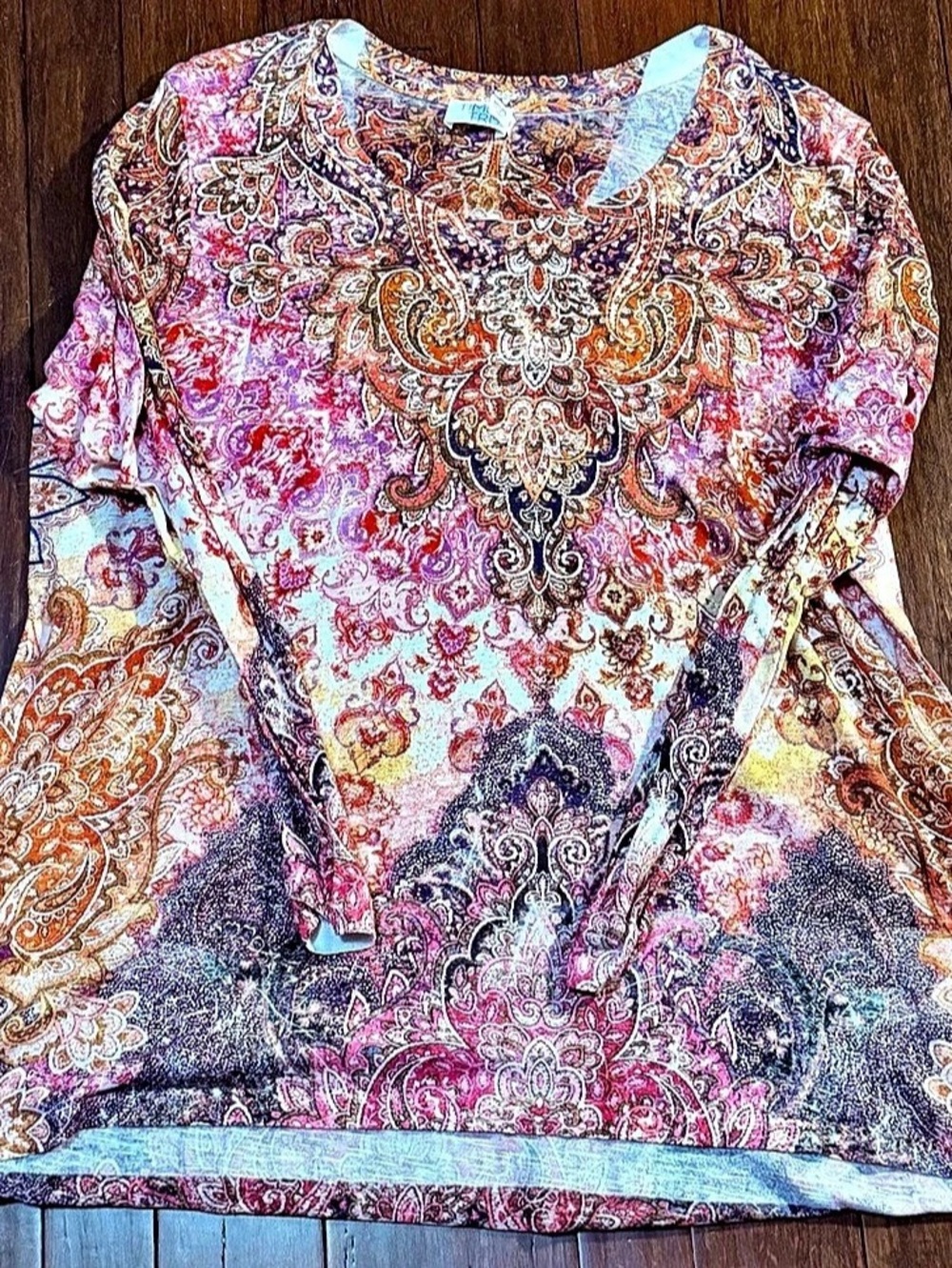 Time and Tru Paisley Long Sleeve Tunic in Pink & Orange Size XXL (18-20)